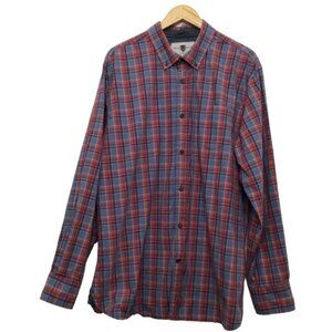 Black Brown 1826 100% Cotton Plaid Button Down Shirt Men XL Red Blue